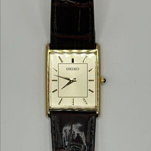 Seiko Gold Case with Brown Leather Strap Watch